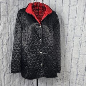 Reversible Black/Red Quilted Jacket Snap Front Pockets Lightweight Large